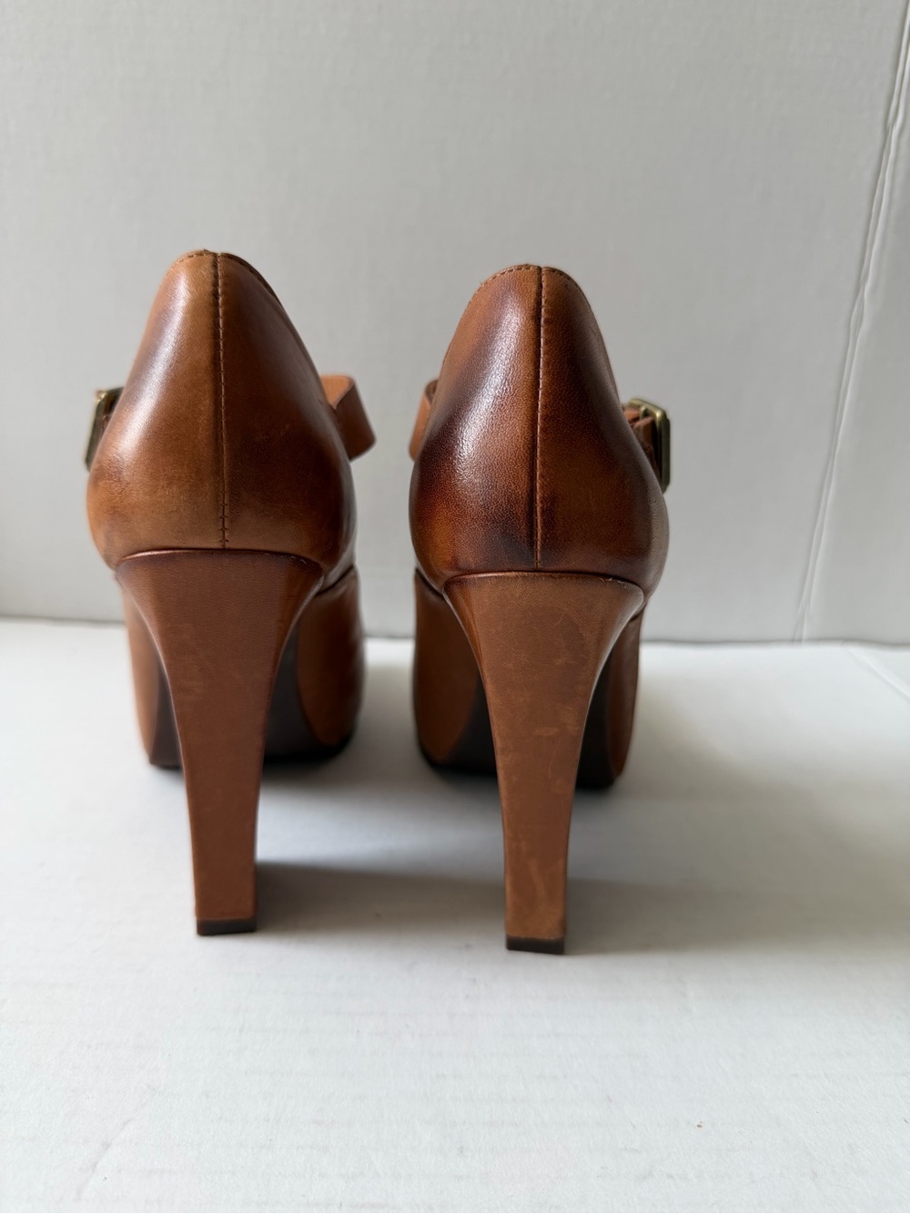 Kork-Ease Brown Leather Mary Jane Block Heel Pumps with Ankle Strap - Picture 4 of 9
